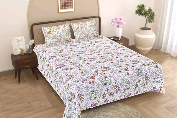 Jaipur King Size Bed Sheet Double bedsheet  108 Inch X 108 Inch With 2 Pillow Cover 