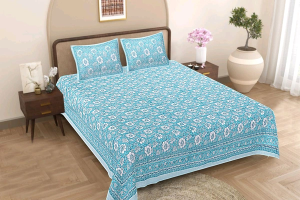 Jaipur King Size Bed Sheet Double bedsheet  108 Inch X 108 Inch With 2 Pillow Cover 