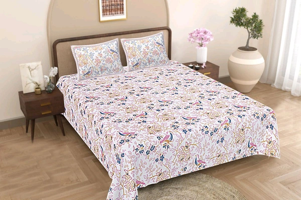 Jaipur King Size Bed Sheet Double bedsheet  108 Inch X 108 Inch With 2 Pillow Cover 