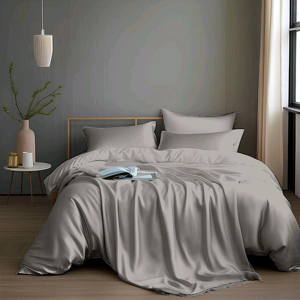 King size BedSheet Plain 400 Tc Cotton Double Bed sheet Heavy Tc 108" X 108" Silver Grey Colour - 2.74 M X 2.74 M