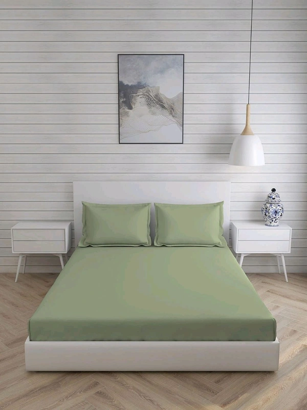 King size Bed sheet Plain 300 Tc Cotton Double Bedsheet Green Colour - 2.74 M X 2.74 M