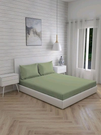 King size Bed sheet Plain 300 Tc Cotton Double Bedsheet Green Colour - 2.74 M X 2.74 M