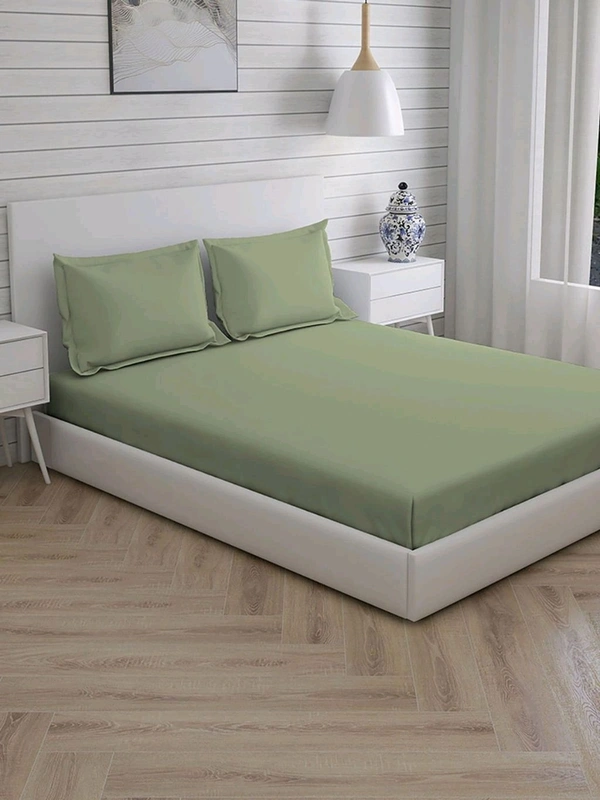 King size Bed sheet Plain 300 Tc Cotton Double Bedsheet Green Colour - 2.74 M X 2.74 M