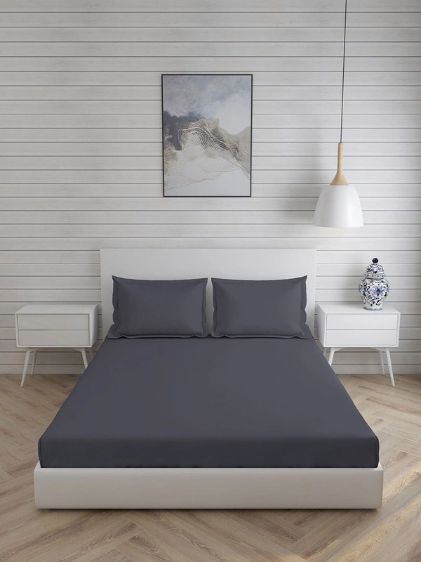 King size BedSheet Plain 400 Tc Cotton Double Bed sheet Dark Grey - 2.74 M X 2.74 M, Dark Grey