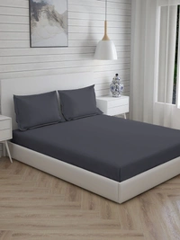 King size BedSheet Plain 400 Tc Cotton Double Bed sheet Dark Grey - 2.74 M X 2.74 M, Dark Grey