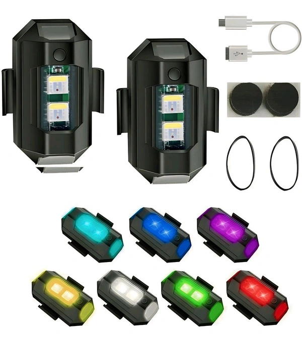 AutoGnix 7 Colors LED With 3 Flashing Mode Aircraft Strobe USB Rechargeable Light KitV Tail Light Motorbike, Car LED (12 V, 15 W) (Universal For Bike, Pack of 2) - White