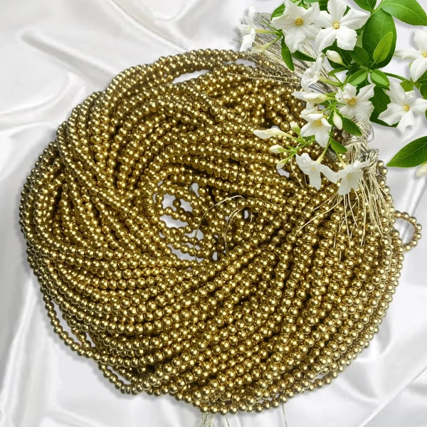 Bunch Beads – 5 Bunches (Each 12 Lines) – Dull Gold – A1 Quality - 3MM, 5 Bunch (60Lines)