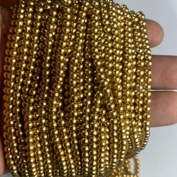 Bunch Beads – 5 Bunches (Each 12 Lines) – Dull Gold – A1 Quality - 4MM, 5 Bunch (60Lines)
