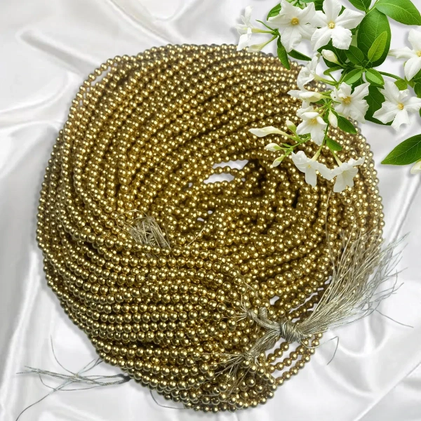 Bunch Beads – 5 Bunches (Each 12 Lines) – Dull Gold – A1 Quality - 4MM, 5 Bunch (60Lines)