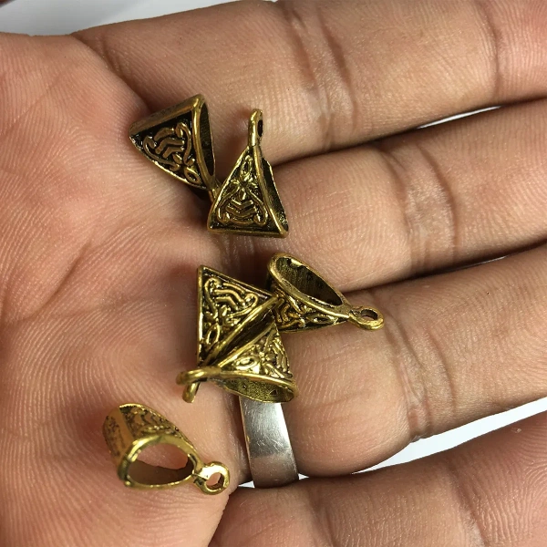 Antique Gold Designer Bails or Loops for Jewelry Making - 12 Pieces