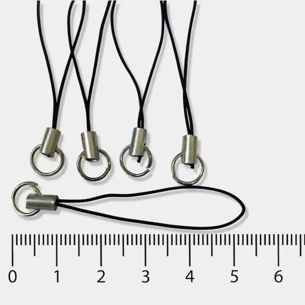 Black Charms Strap with Metal Hook for Keychains & Mobile (Pack of 5)
