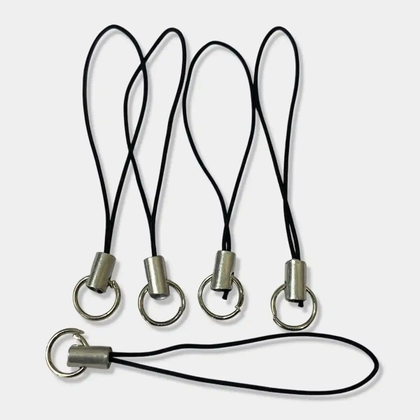 Black Charms Strap with Metal Hook for Keychains & Mobile (Pack of 5)