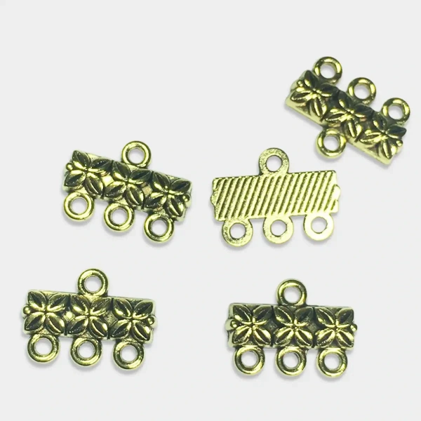 Charms Necklace Ends Connector (15mm 3 Hole, Gold) - 15 Pieces
