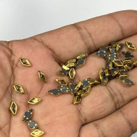 Kundan Stone  8mmX5mm Gold Color Flat Back Framed Diamond or Kaju katli Shape - Gold, 50gms, 8MM, Diamond