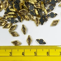 Kundan Stone  8mmX5mm Gold Color Flat Back Framed Diamond or Kaju katli Shape - Gold, 50gms, 8MM, Diamond