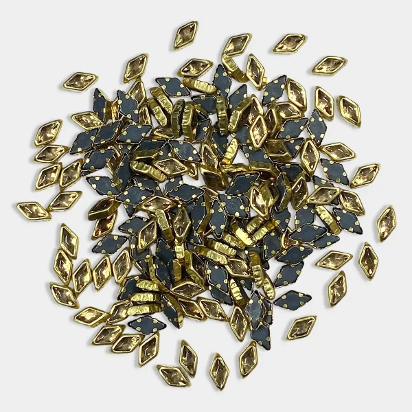 Kundan Stone  8mmX5mm Gold Color Flat Back Framed Diamond or Kaju katli Shape - Gold, 50gms, 8MM, Diamond