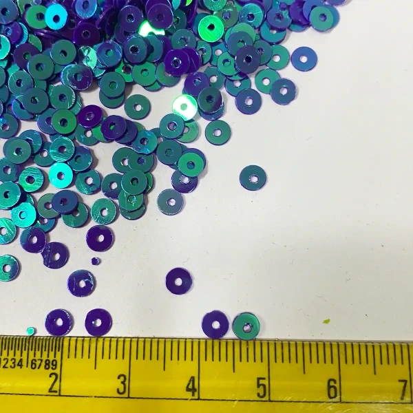 Round Shape Sewing Shiny or Rainbow Sequins Blue Violet Iridescent Color 4MM (20grams)