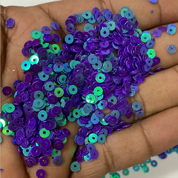 Round Shape Sewing Shiny or Rainbow Sequins Blue Violet Iridescent Color 4MM (20grams)