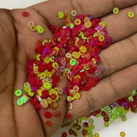 Round Shape Sewing Shiny or Rainbow Sequins Rose with Gold Shade Iridescent Color 4MM (20grams)