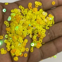 Round Shape Sewing Shiny or Rainbow Sequins Yellow Iridescent Color 4MM (20grams)