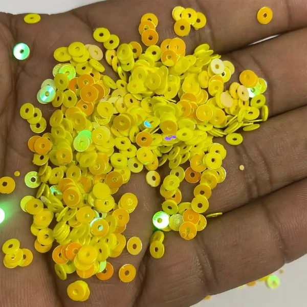 Round Shape Sewing Shiny or Rainbow Sequins Yellow Iridescent Color 4MM (20grams)