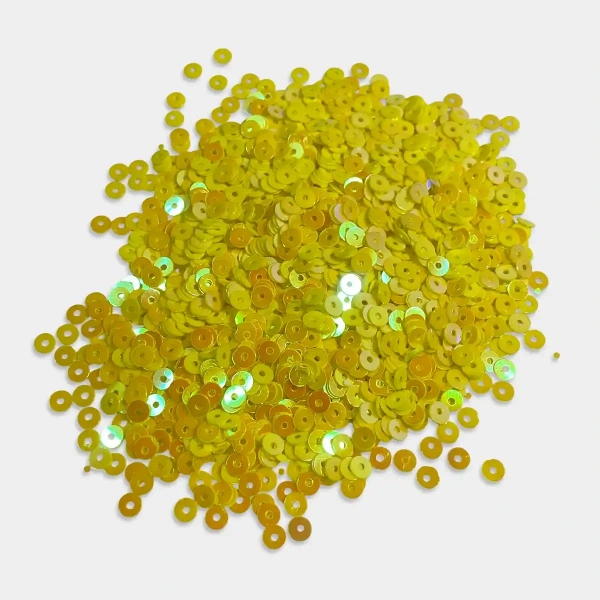 Round Shape Sewing Shiny or Rainbow Sequins Yellow Iridescent Color 4MM (20grams)