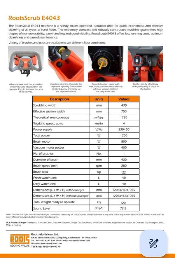 Roots Multiclean Ltd Roots Scrubber Driver R 4043