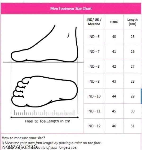 NEW TRENDY BLACK LOAFER
Name: NEW TRENDY BLACK LOAFER
Material: Synthetic
Sole Material: Pvc
Fastening: Slip On
Toe Shape: Round Toe
Net Quantity (N): 1
M.D. Loafer shoes are so comfortable shoes and wearing them looks very good.
Sizes:
IND-6 (Foot Length Size: 25 cm, Foot Width Size: 10 cm)
IND-7 (Foot Length Size: 26 cm, Foot Width Size: 10.1 cm - 9