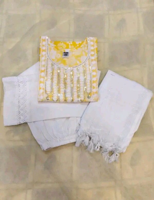 Yellow Woman Kurti Set Girl Dress Kurti Pant NEW DESING KURTA SET
Name: NEW DESING KURTA SET
Kurta Fabric: Cotton
Bottomwear Fabric: Cotton
Sleeve Length: Three-Quarter Sleeves
Pattern: Solid
Set Type: Kurta with Dupatta and Bottomwear
Stitch Type: Stitched
Net Quantity (N): Single
Sizes:
- S