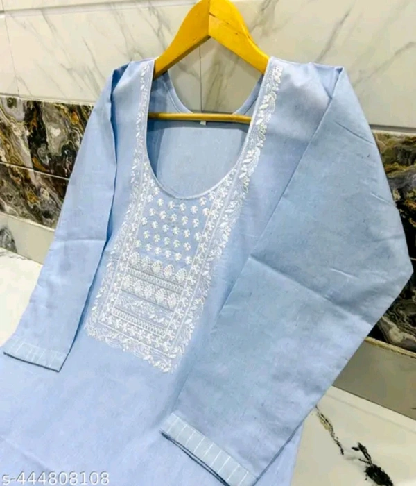 Light Blue Cotton Woman Kurti Pant Set Girl Kurta Set NEW DESING KURTA SET
Name: NEW DESING KURTA SET
Kurta Fabric: Cotton
Bottomwear Fabric: Cotton
Sleeve Length: Three-Quarter Sleeves
Pattern: Solid
Set Type: Kurta with Dupatta and Bottomwear
Stitch Type: Stitched
Net Quantity (N): Single
Sizes:
S - Xl