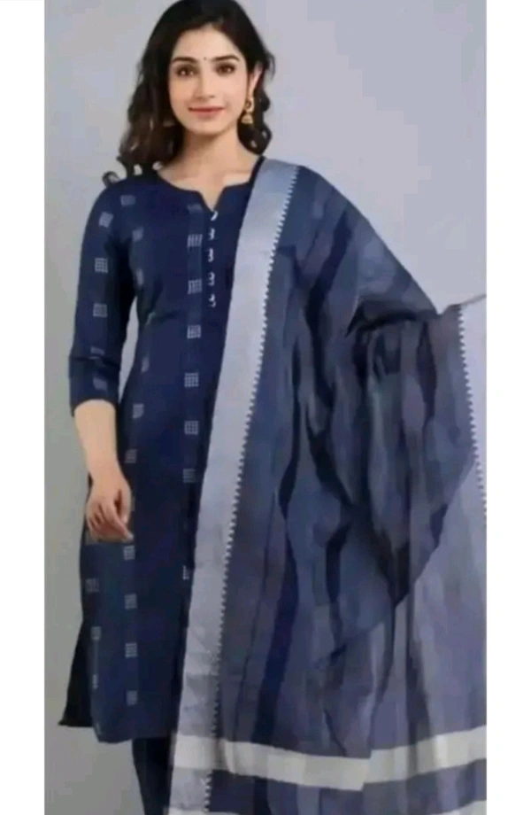 Blue Cotton Woman Kurti Pant Set Girl Kurta Set NEW DESING KURTA SET
Name: NEW DESING KURTA SET
Kurta Fabric: Cotton
Bottomwear Fabric: Cotton
Sleeve Length: Three-Quarter Sleeves
Pattern: Solid
Set Type: Kurta with Dupatta and Bottomwear
Stitch Type: Stitched
Net Quantity (N): Single
Sizes:
S - S