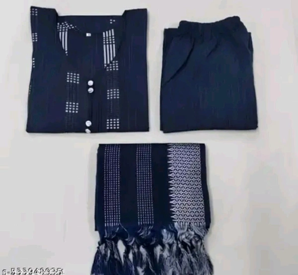 Blue Cotton Woman Kurti Pant Set Girl Kurta Set NEW DESING KURTA SET
Name: NEW DESING KURTA SET
Kurta Fabric: Cotton
Bottomwear Fabric: Cotton
Sleeve Length: Three-Quarter Sleeves
Pattern: Solid
Set Type: Kurta with Dupatta and Bottomwear
Stitch Type: Stitched
Net Quantity (N): Single
Sizes:
S - Xl