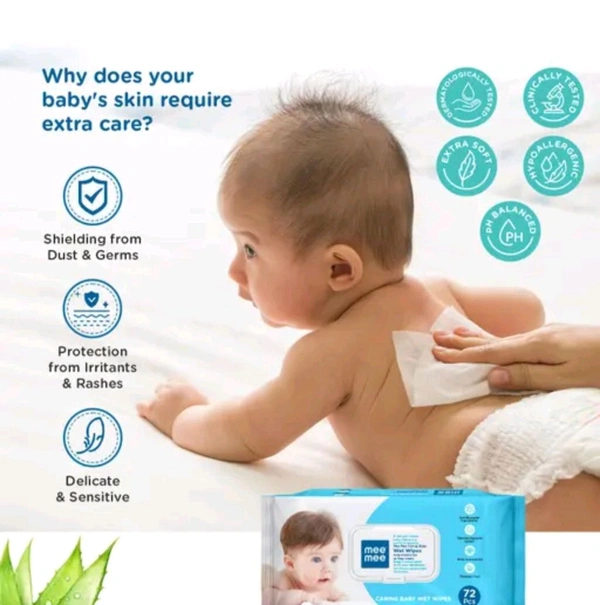 Baby Wet Wipes with lid, 72 Pcs with Aloe Vera, Baby Romaal Paraben Free, Pack of 3 (216 Sheets)
Name: Baby Wet Wipes with lid, 72 Pcs with Aloe Vera, Paraben Free, Pack of 3 (216 Sheets)
Product Name: Mee Mee Caring Baby Wet Wipes With Lid - 72 Pieces
Net Quantity (N): 1
Country of Origin: India