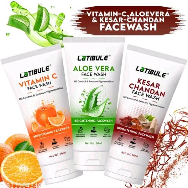 Vitamin C,Aloe Vera & Kesar Chandan Skin Whitening Brightening Facewash, Tan Removal Face wash,Oil Controal, Spot Removal And All Skin Types Facewash(150ML) Combo
Name: Vitamin C,Aloe Vera & Kesar Chandan Skin Whitening Brightening Facewash
Capacity: 100ml
Flavour: Vitamin-C
Net Quantity (N): 3