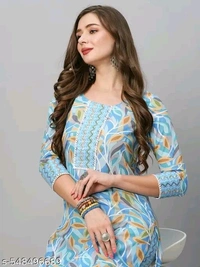 Light Blue kurti Pant Set Girlp cotton kurti with pent for women
Name: cotton kurti with pent for women
Kurta Fabric: Cottonp
Bottomwear Fabric: Cotton
Kurta Color: Yellow
Bottomwear Color: Yellow
Sleeve Length: Three-Quarter Sleeves
Sleeve Styling: Regular
Neck: Round
Length: Calf Length
Pattern: Printed
Print or Pattern Type: Floral
Bottom Type: Pants
- S