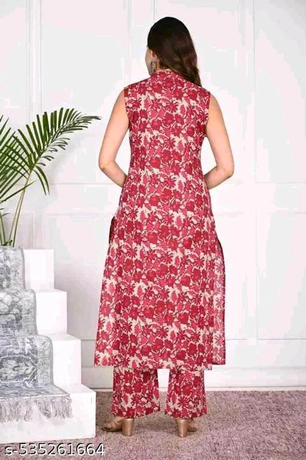 Pink Kura Set For Woman Girl Kurti Set Frock Women Kurta Sets*
Kurta Fabric: Cotton
Bottomwear Fabric: Cotton
Sleeve Length: Sleeveless
Set Type: Kurta With Bottomwear
Bottom Type: Palazzos
Pattern: Printed
Net Quantity (N): Single
- M