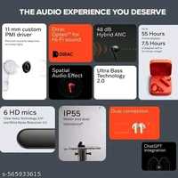 Bluetooth Earbuds Buds pro TWS in Ear Earbuds, 49dB Hybrid Active Cancellation, Spatial Audio, Dual Device Connection, Quad Mic AI ENC, 42 Hrs Playtime, Custom EQ, true Wireless Earbuds
Name: Buds pro TWS in Ear Earbuds, 49dB Hybrid Active Cancellation, Spatial Audio, Dual Device
PBattery Charge Time: 180 Hours
BIS/ISI Certification Number: 0
Bluetooth Range: 10m