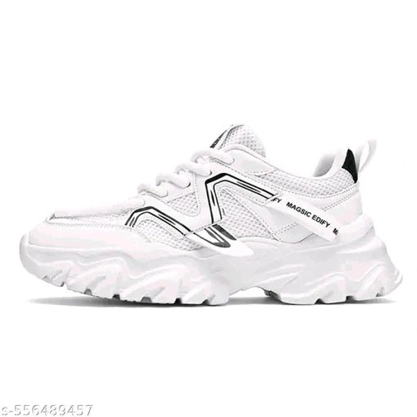 Men Sneakers
Name: Men Sneakers
Material: Mesh
Sole Material: PU
Pattern: Solid
Fastening & Back Detail: Lace-Up
Net Quantity (N): 1
Step into style and comfort with these ultra-modern white chunky sneakers. Designed with a breathable mesh upper, bold black accents, and a uniquely sculpted sole, these shoes offer both fashion- - 9