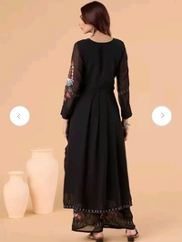 Floral Embroidered Regular Thread Work Straight Kurta With Palazzo & Dupatta - Black, M