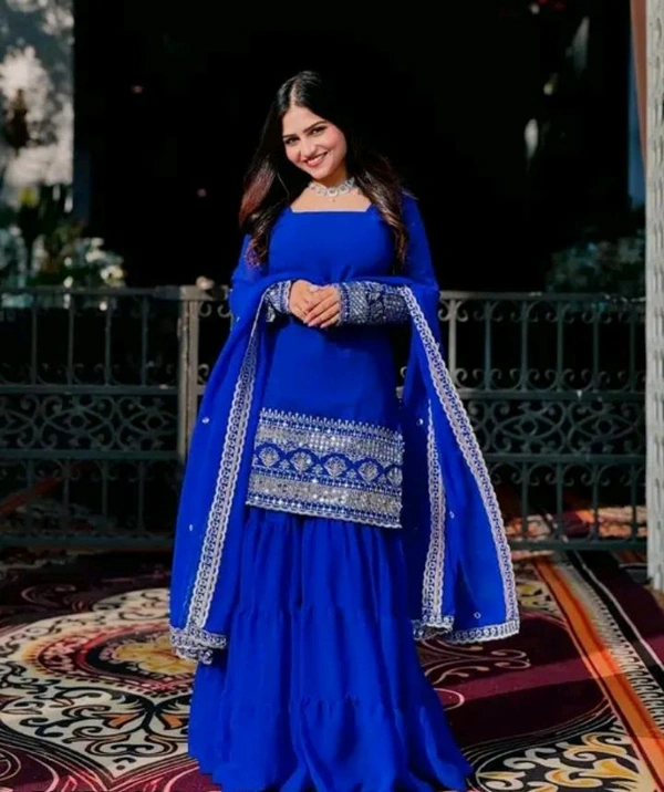 Georgette Embroidered Woman's Stitched Kurti Sharara Garara For Women 