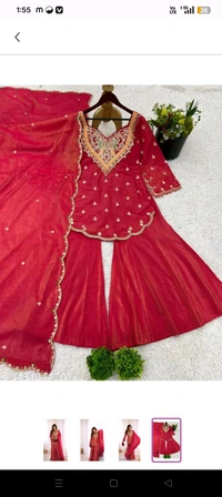 Embroidery Work With Fully Stitched Kurti Sharara For Women - M, Red