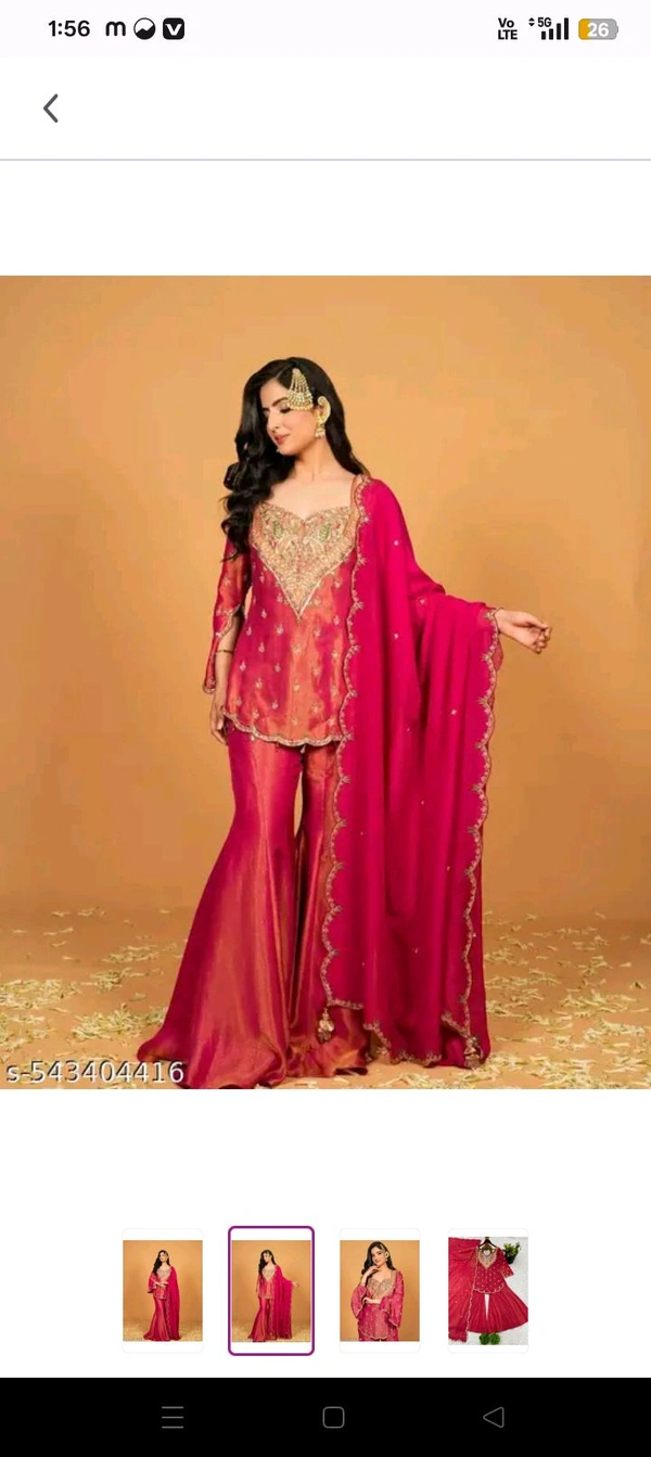 Embroidery Work With Fully Stitched Kurti Sharara For Women - M, Red