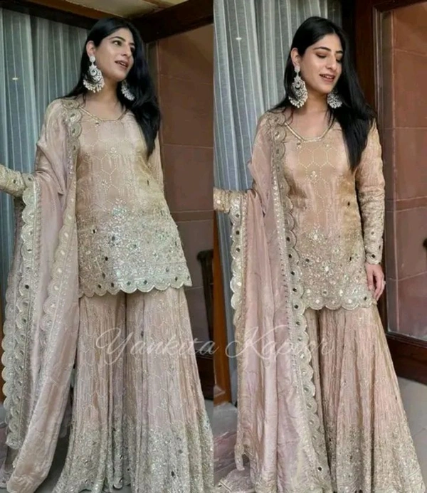 New Trendy Embroidered Kurti Sharara Set For Women 