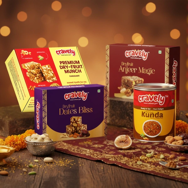 Cravely Dryfruit Munch (250g) + Kunda Tin (500g) + Dryfruit Dates Bliss (200g) + Dryfruit Anjeer Magic (200g)
