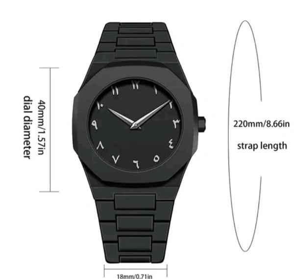 Noir Steel Arabic Dial Watch -Water Proof Edition
- Black, Free Size