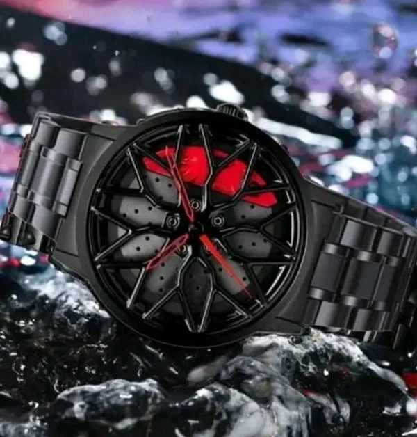 🔴red Lamborghini Aventador Stainless Steel 🚘Car Wheel Watch - red