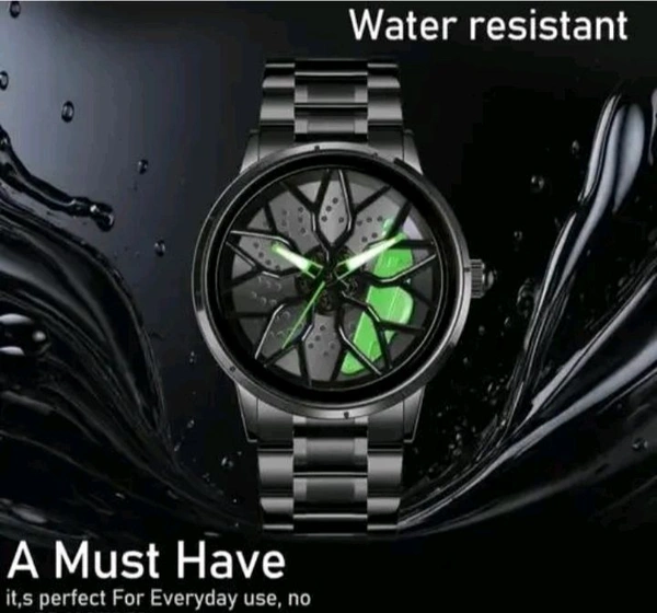 Green ๐ข BMW Stainless Steel ๐Car Wheel Watch - green