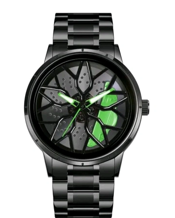Green ๐ข BMW Stainless Steel ๐Car Wheel Watch - green
