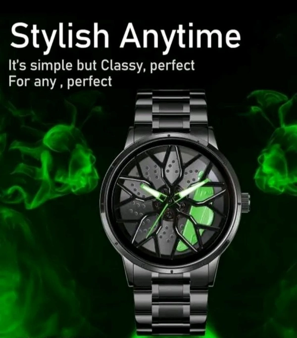 Green ๐ข BMW Stainless Steel ๐Car Wheel Watch - green