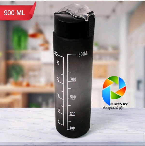 Plastic Black Motivational Water Bottle With Straw (900ml) - Black